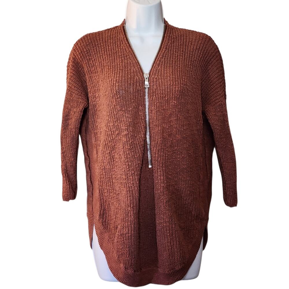 Express Womens Pullover Tunic Sweater Size XS Burnt Orange V-Neck 1/2 Zip